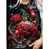 Summer Casual Printed Top Red Rose Printed Short Sleeved Women's T-shirts