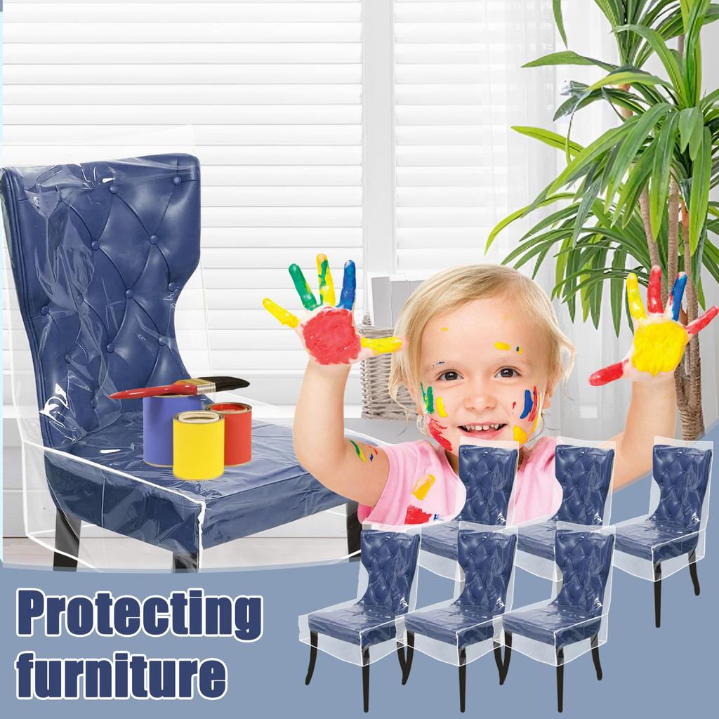 6Pcs Transparent Plastic Chair Cover PVC Waterproof And Dustproof Chair Slipcover Dining Chair Protector for Home Coffee Shop
