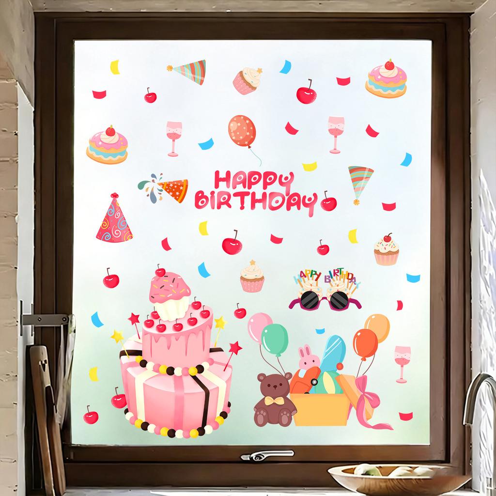 Creative Birthday Cake Window Stickers for Bedroom, Living Room, Balcony, Kitchen