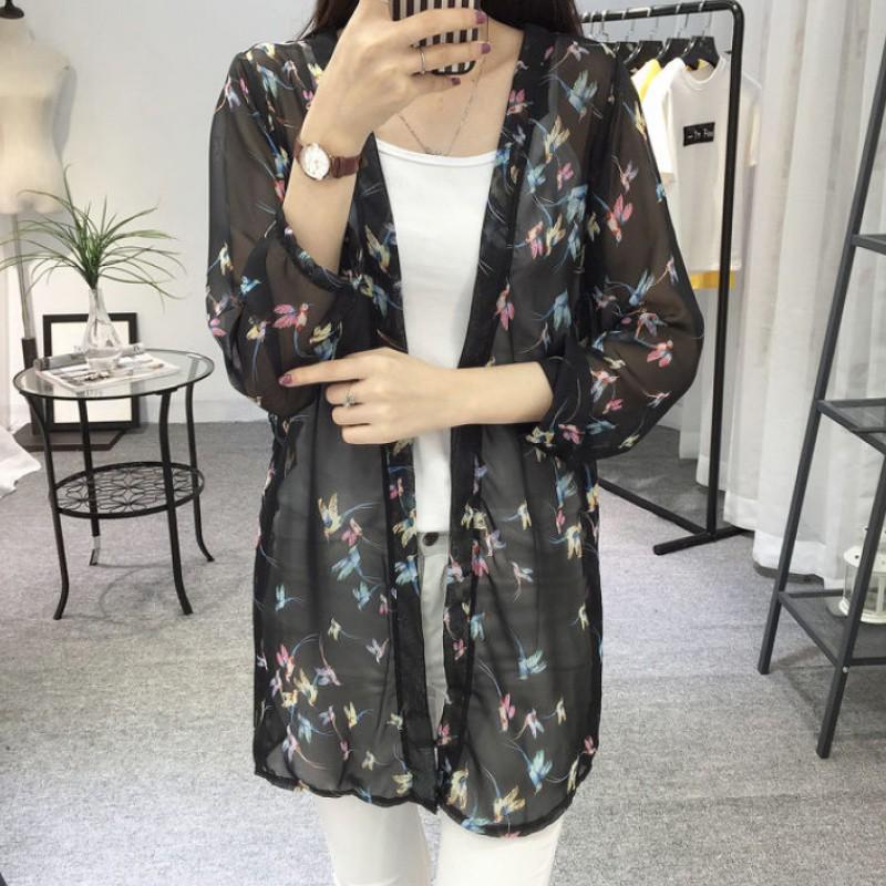 thumbnail image 2 of Women's Floral Kimono Cardigan - Boho Chiffon Cover Up For Beach & Casual Wear 2 of 10