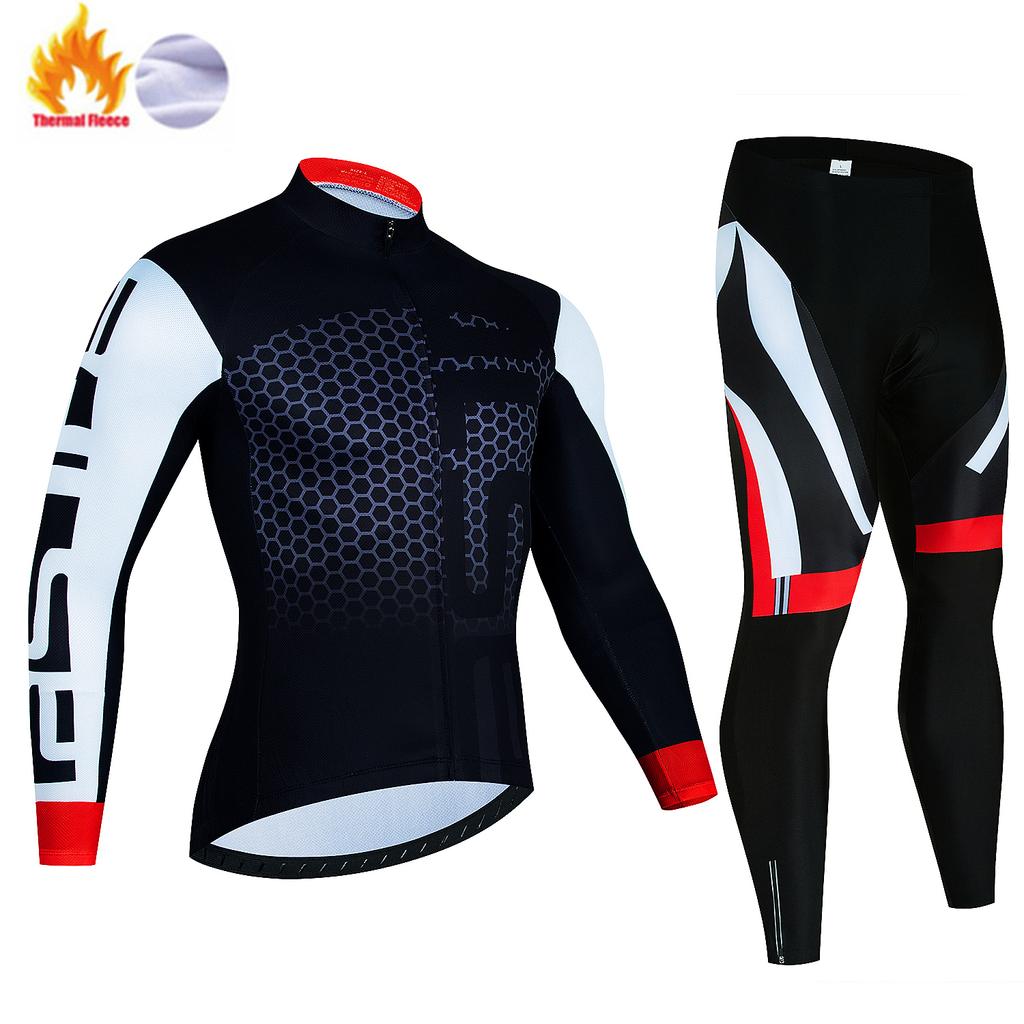 2025 New Men Winter Cycling Clothing Long Sleeve Thermal Fleece Bicycle Jersey Set MTB Warm Bike Jersey Set