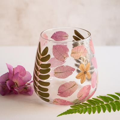 Botanical Recycled Glass Tealight Candle Holder Vase 12x11cm