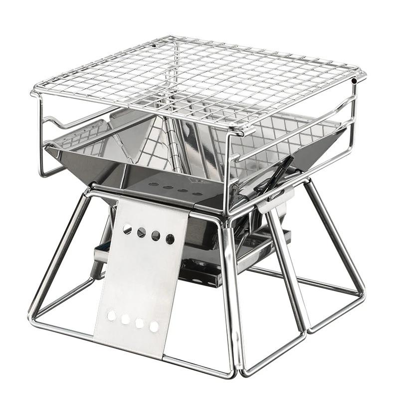 3-6 Person Outdoor Camping BBQ Grill - Foldable Stainless Steel Stove, Portable Picnic Barbecue Utensils