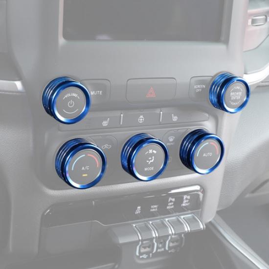 For Dodge Ram 1500 2019-2025 Blue Center Console A/C Radio Switch Knob Trim Ring