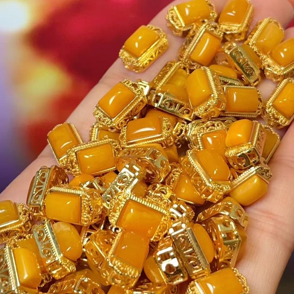 5Pcs, Energy Natural Stone Pendant with Gold Trim Accents, Stylish Handcrafted Yellow Gemstone Charms for DIY Necklace Accessories, Jewelry Making