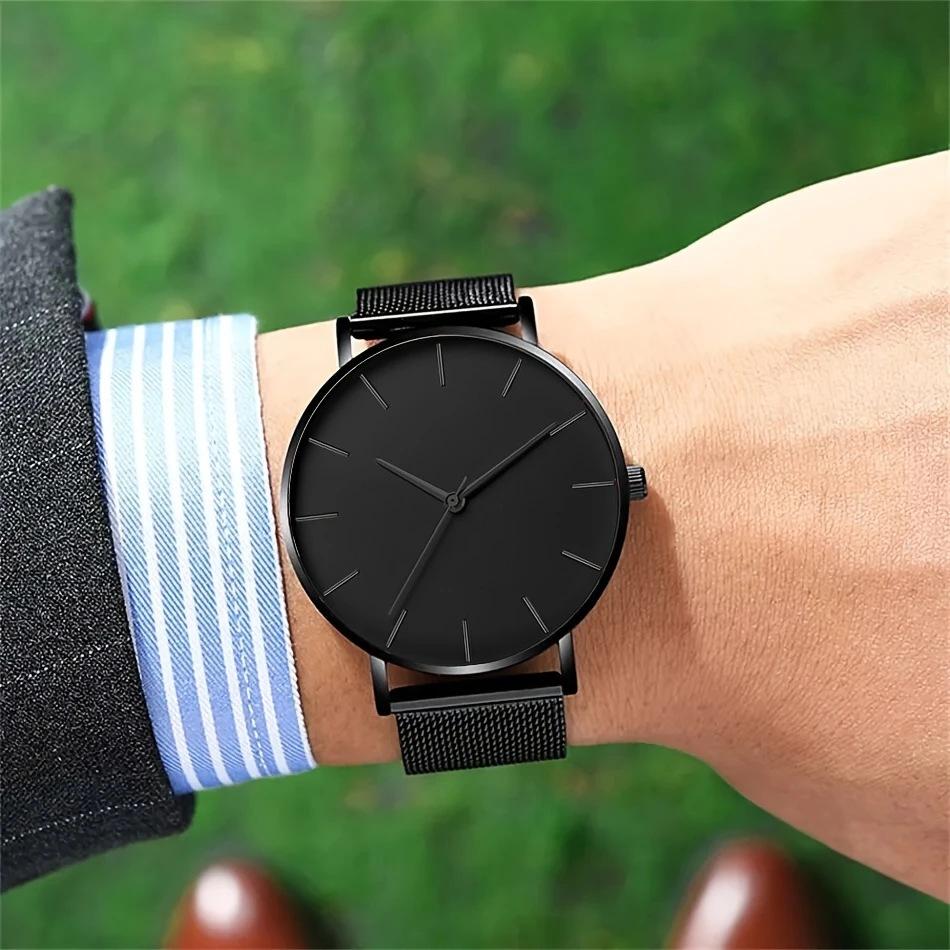 Fashion Men Watch Top Brand Black Luxury Quartz Watch for Man Mesh Steel Waterproof Sport Watch Relogio Masculino