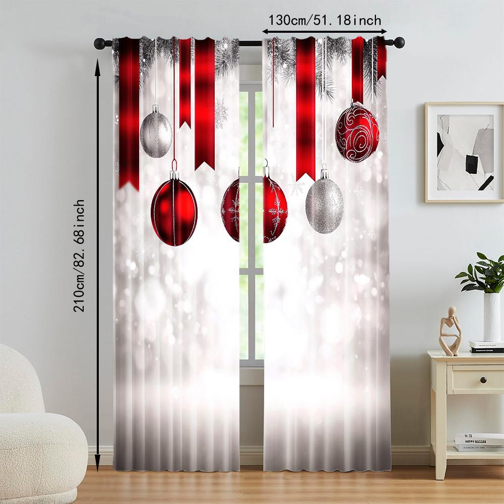 2Pcs Christmas Theme Window Curtain Digital Printed Window Drape For Festive Home Decor Rod Pocket Design For Easy