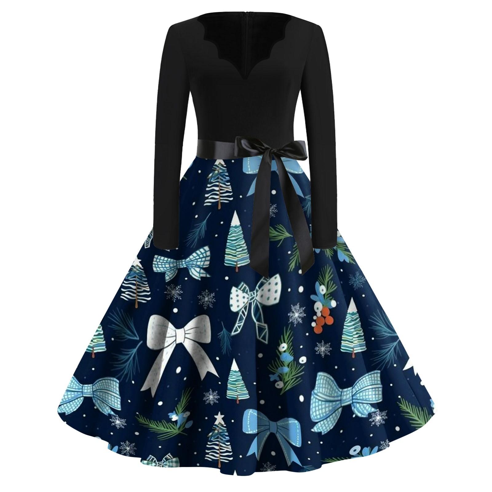 Женские модные повседневные тонкие рождественские платья с длинным рукавом с v-образным — фото 7