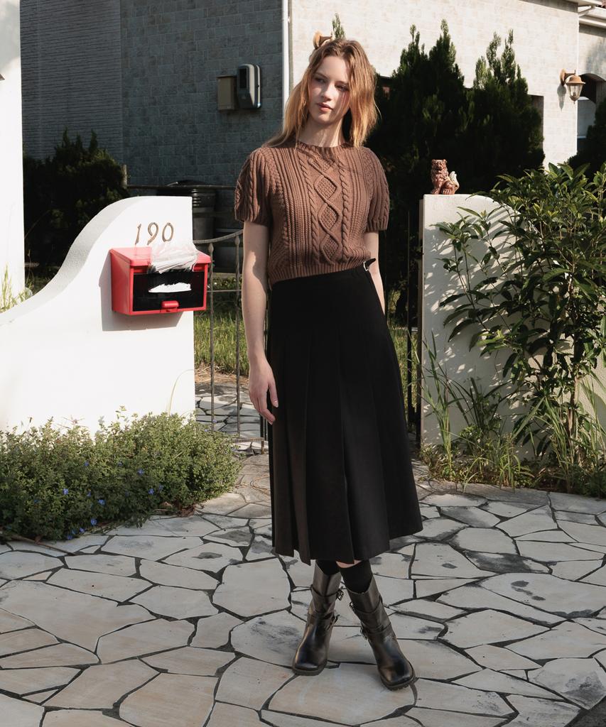 DEHEVE Half Sleeve Cable Knit [Brown]