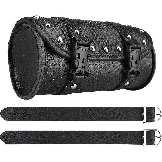 Neween Motorcycle Tool Bag, Motorcycle Fork Bag PU Leather Universal Saddlebag Front Fork Handlebar Sissybar Storage Roll Pouch For Sportster,