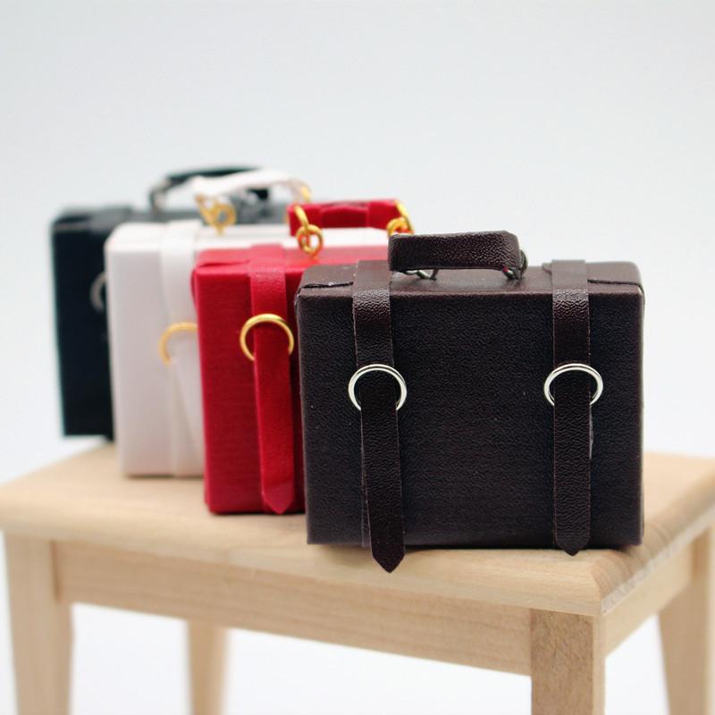 1:12 Dollhouse Vintage Mini Retro Leather Suitcase Craft Miniature Items Storage Box Home Model Decor Toy Doll House Accessories