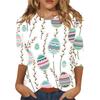 Round Neck 3D Rabbit Festival Printed Top Fashionable Casual Long Sleeved Women's T-shirts