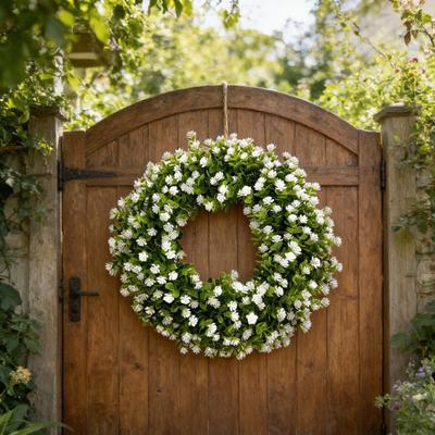 Yousheng Spring Summer Wreath for Front Door Artificial Wildflowers Wreath with Eucalyptus Leaves for Indoor Outdoor Wall Porch Farmhouse Home Decor