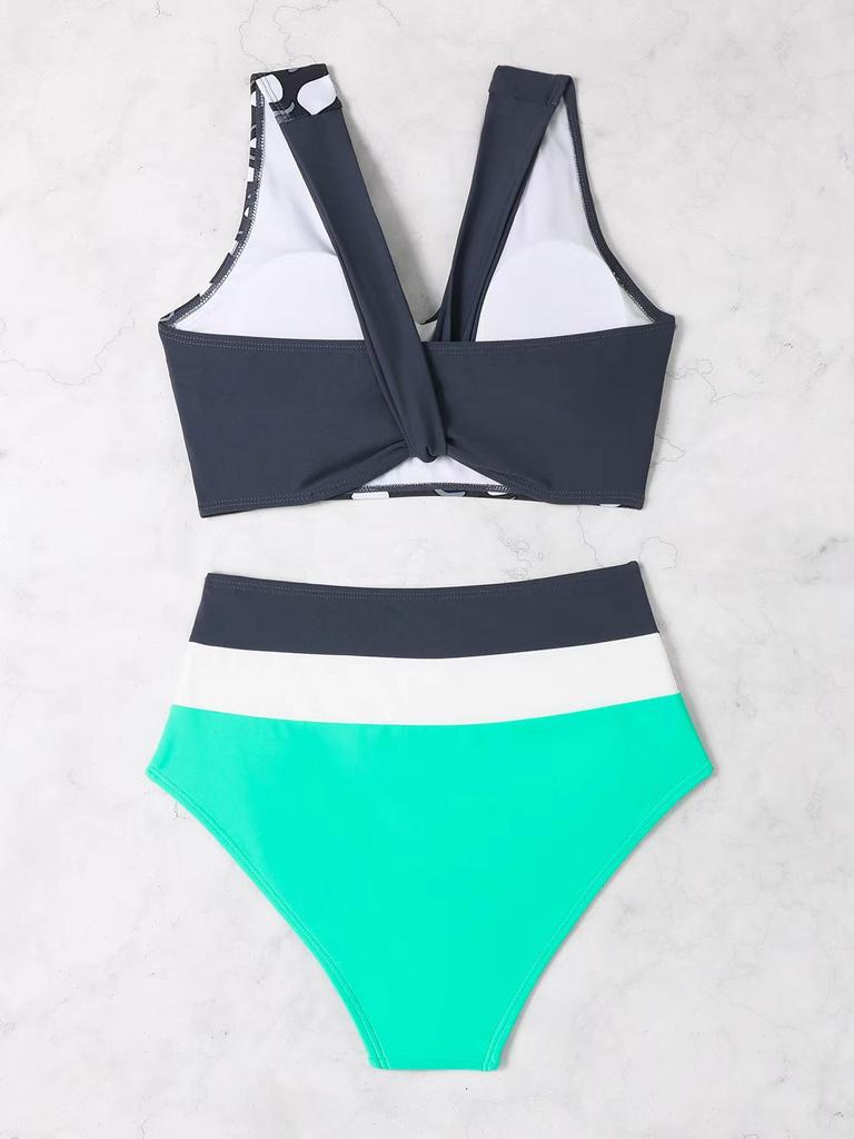 European and American Style Women's Polka Dot Patchwork Bikini Swimsuit Two-Piece Swimwear