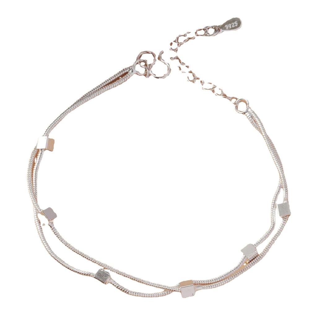 Korean Silver-Plated Double-Layer Square Bracelet for Women – Simple Fashion Jewelry