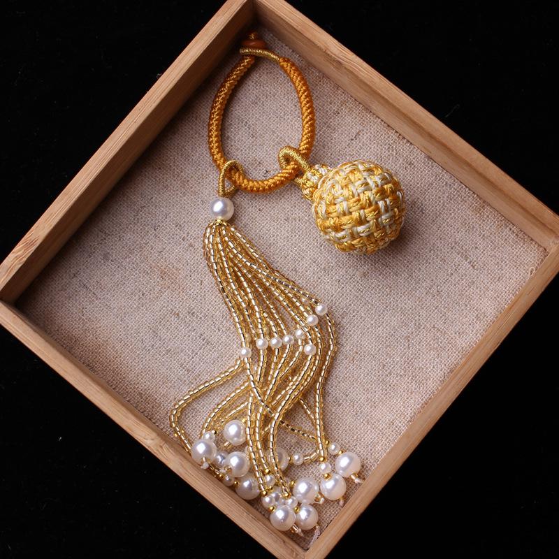 Number 16 Handmade Tassel Accessory with Ball Charm, Pearl, and Spinel Details.