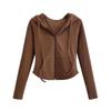 Spring Autumn Casual Fashion Solid Color Slim Cardigan Hoodies Women Street Style Drawstring Zipper Hooded Top