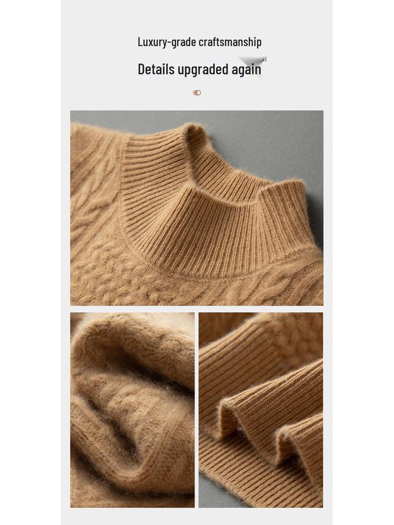 Men's Plus Size Cashmere Sweater - Thick, Warm, Loose Fit for Autumn & Winter