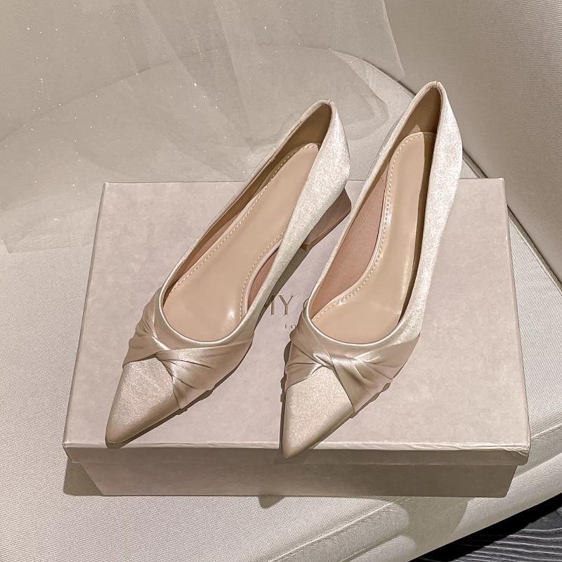 Block Heel Not Tired Feet Gentle Fairy Style High Heels Women's Satin Comfortable Soft Sole French Pointed Toe Single Shoes