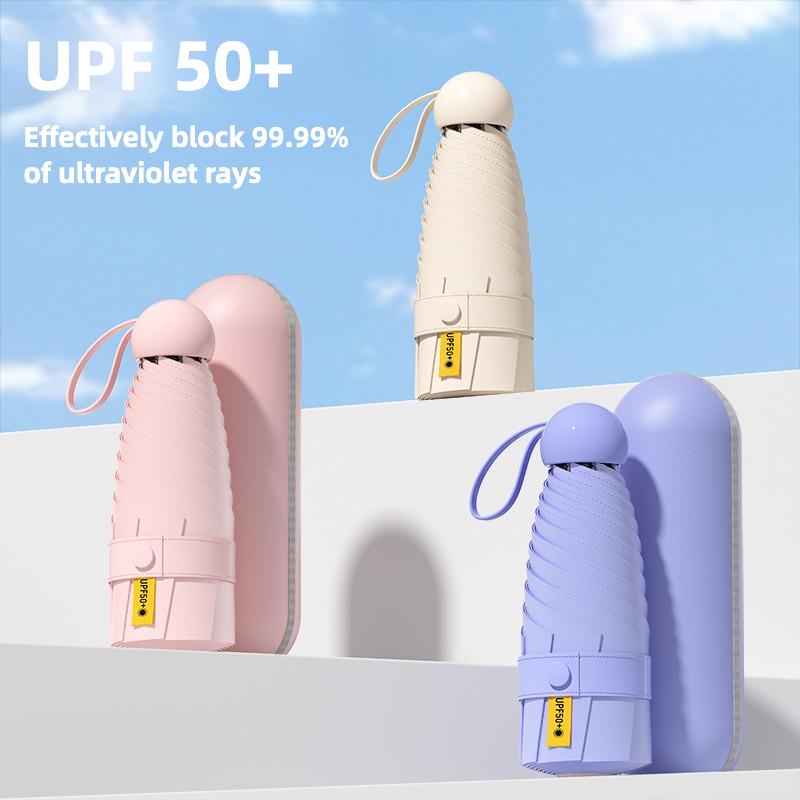 Mini-Damenregenschirm Kleiner Taschen-Fünffach-Sonnenschirm Sonnenschirme Sonnenschutz UV-Schutz Kapselschirm Sonnig und Regnerisch