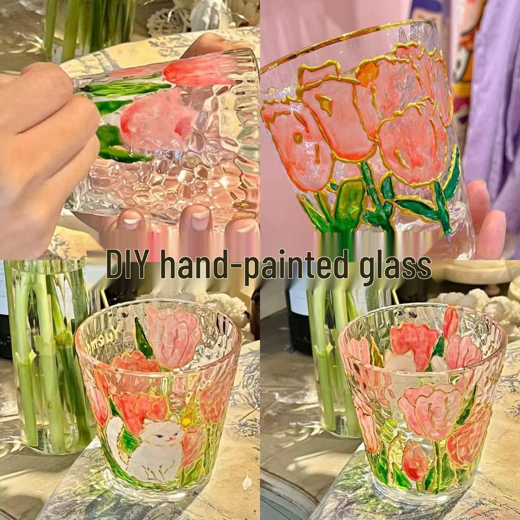 Regenbogen-Schimmer Handbemalte Glas Tasse - Bling Design für den Sommer