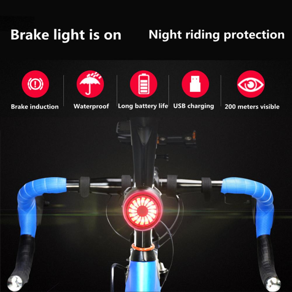 Usb Bike Tail Light Lantern Smart Brake Sensor Warning Taillights