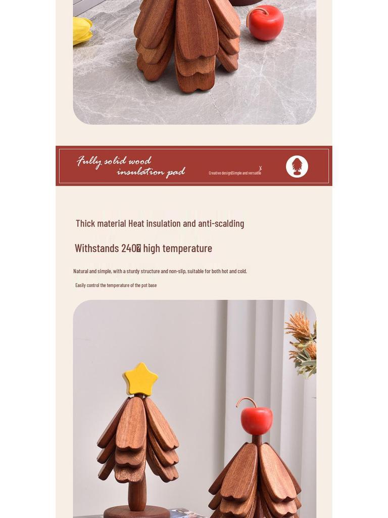 High-End Solid Wood Christmas Tree Table Mat - Heat Resistant Pot and Dish Pad, Decorative Ornament