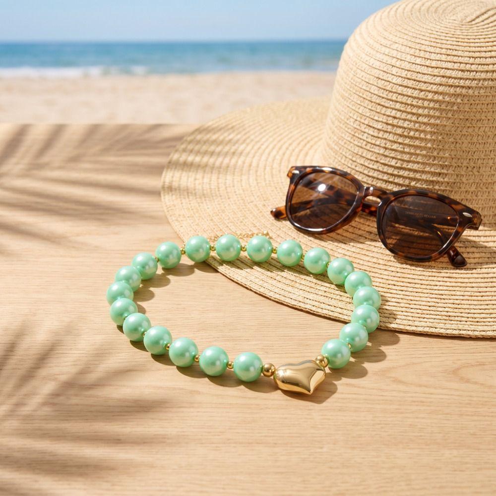 Resin Beaded Necklace Round Sweater Chain Light Luxury Women Clavicle Chain Vacation