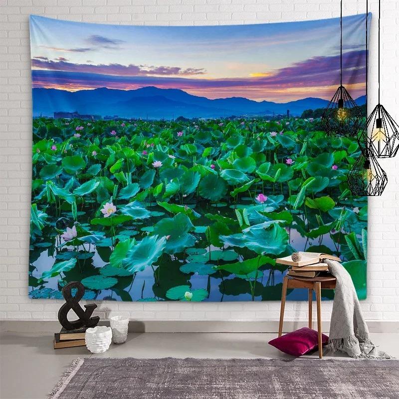 Sunset Flower Field Landscape Wall Decor Tapestry Home Living Room Tapestry
