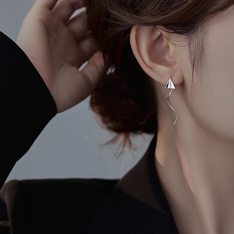 Banyan Tree Silver Paper Airplane Tassel Earrings: Simple, Nostalgic & Trendy Design