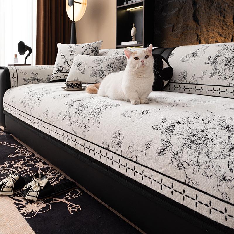 Jacquard Thicken Sofa Cover Vintage Chenille Sofa Cover Prevent Cat Scratching Sofa Cushion New Chinese Four Seasons Couch Cover