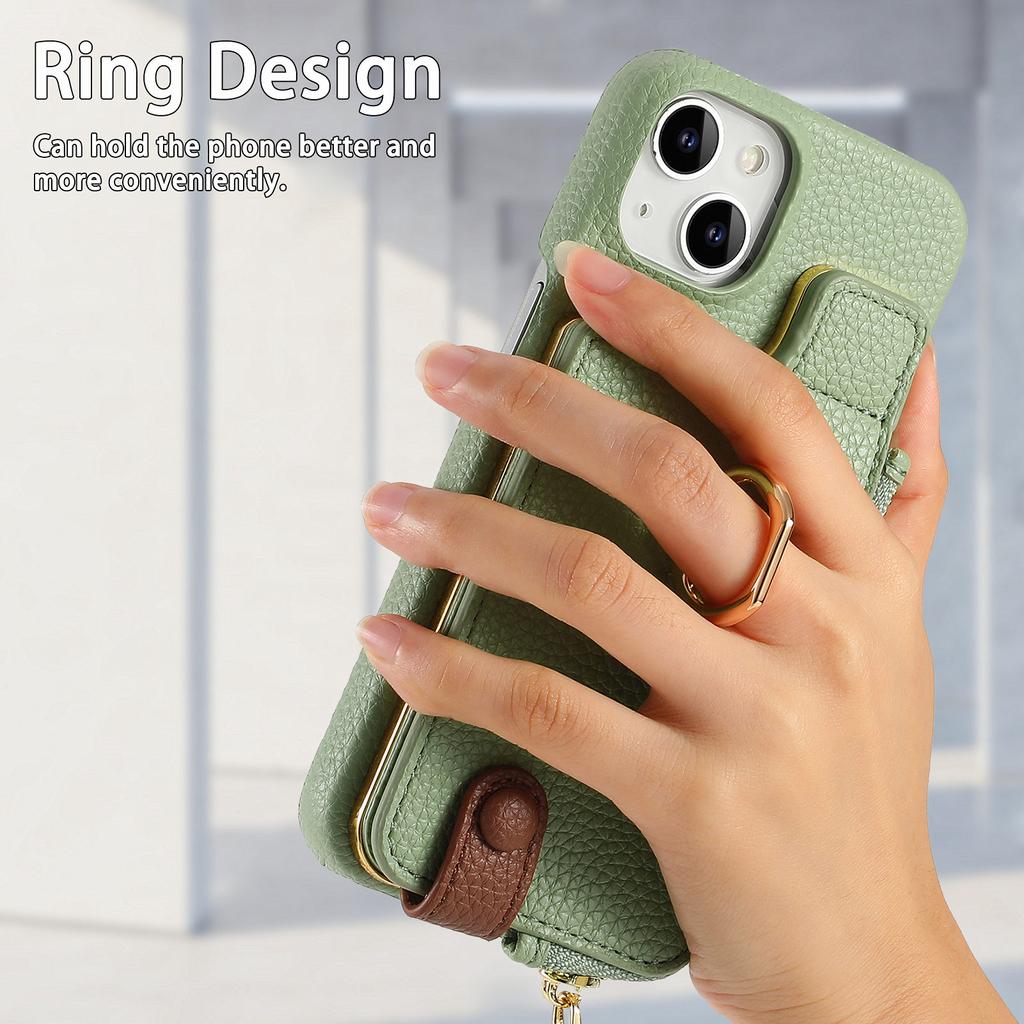 Y3 for iPhone 13 Wallet Case Ring Kickstand Zipper Purse Phone Cover