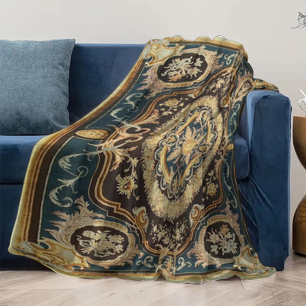 Velvet Floral Baroque Damask Throw Blanket Luxury Gold Embroidery Sofa Bed Decorative Cushion Cover Home Textile