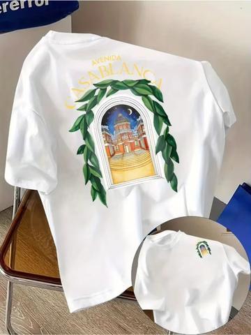 Herren T-Shirt mit marokkanischer Stadtarchitektur Stranddruck Reiner Baumwollstoff mit Casablanca Schriftzug - Sportliches und lässiges Damen YTK T-Shirt