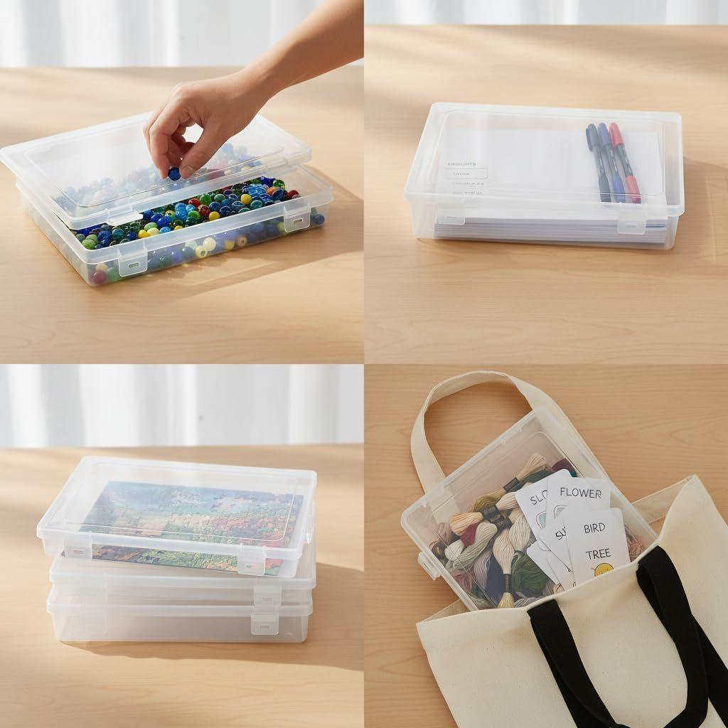 Plastic Document Storage Tote for A4 Folders Files and Craft Supplies with