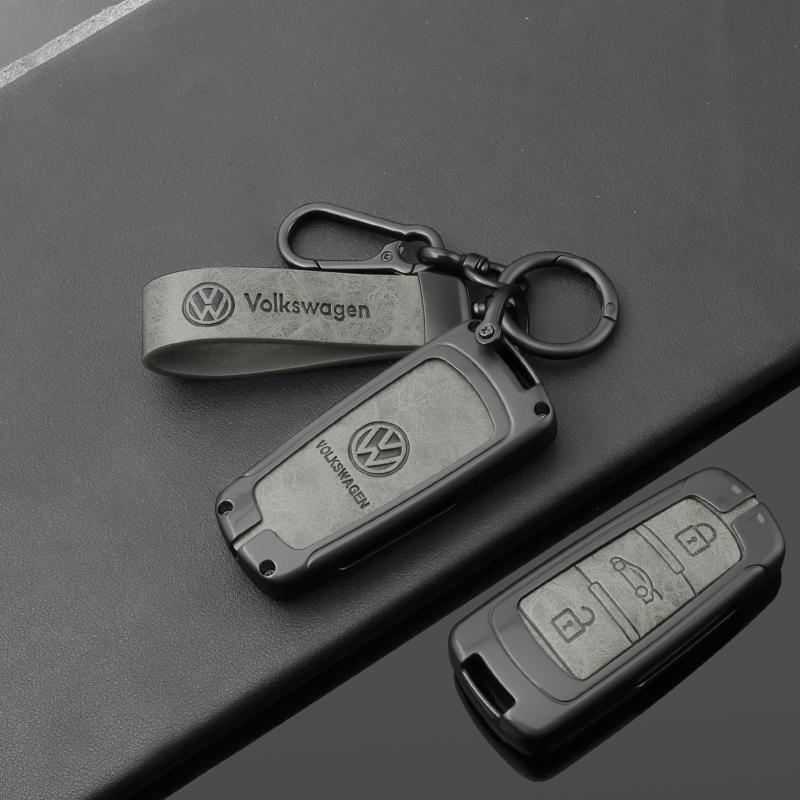 Zinc Alloy Leather Car Remote Key Case Protector Cover Shell Fob for VW Volkswagen Touareg 2019 2020 2021 2022 2023 Accessories H3RF