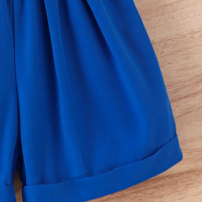 New Summer Girls' Set with Shoulder Strap Flying Sleeve Top Shorts and Hat for Small and Medium Sized Children