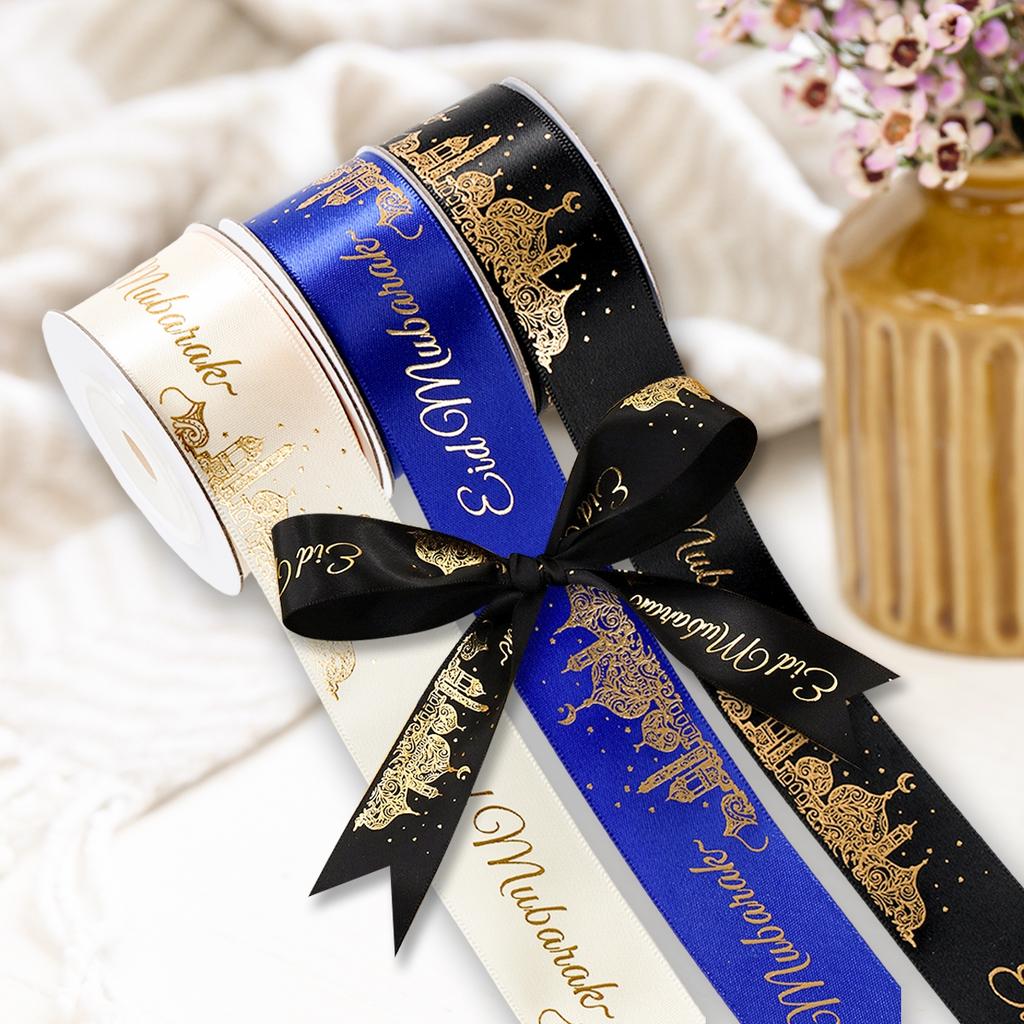 Eid Mubarak Bronzing High-Density Polyester Ribbon Gift Wrap Ribbons Ramadan Decor For Home 2025 Muslim Islamic Party Supplies