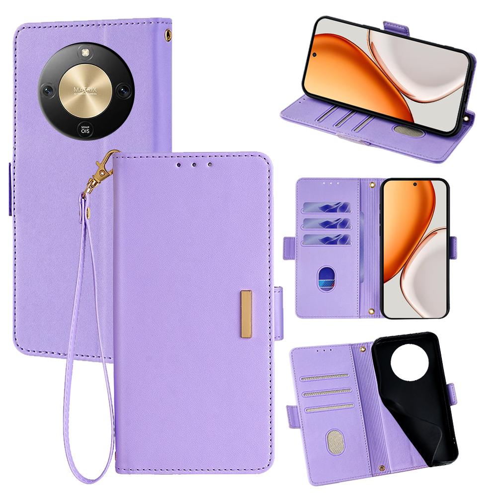 For Honor Magic8 Lite 5G/X9d 5G/X70 5G Case RFID Blocking Wallet PU Leather Phone Cover with Wrist Strap