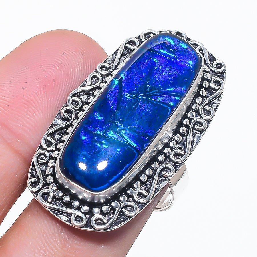

Natural Blue Triplet Opal Gemstone 925 Sterling Silver Jewelry Ring Size 9 AR-15997