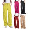 Women Cargo Pants High Waist Button Zipper Fly Casual Trousers Solid Color Loose Fit Multi-Pocket Design Long Pants