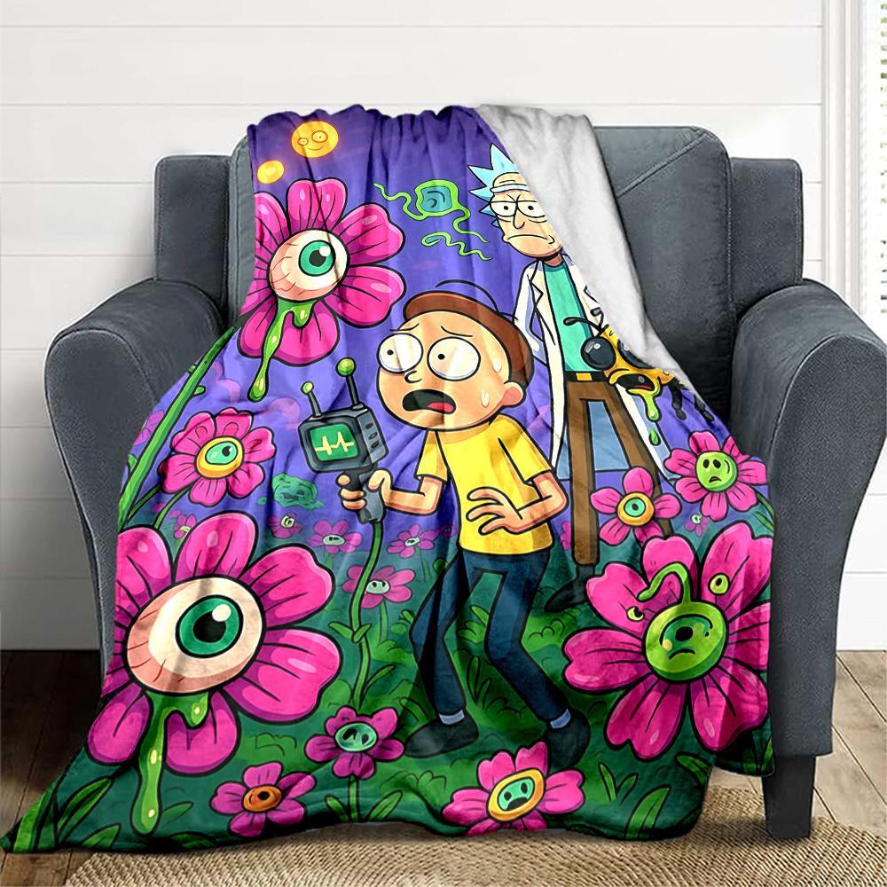 1pc Rick and Morty Blanket Lightweight Flannel Throw For Sofa, Bed, Travel, Camping, Livingroom, Office, Couch, Chair, And Bed