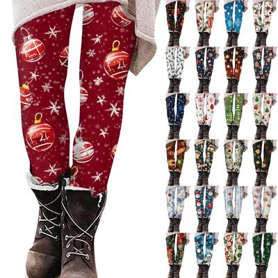 Women's Casual Outdoor Christmas Pattern Slim Fitting Elastic Yoga Pants Cropped Pants
