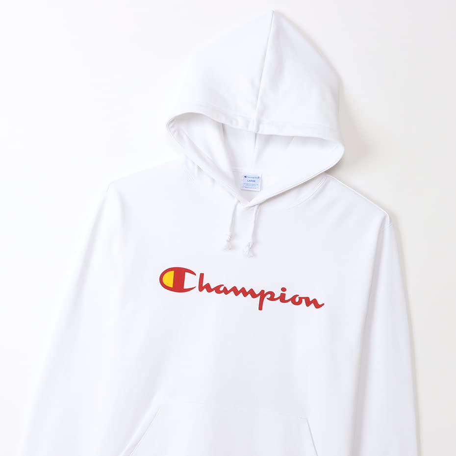 Champion Long Sleeve Script Logo Hooded Sweatshirt Size M Men's C3-W107, White,