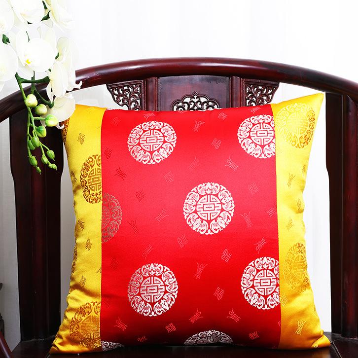 Chinese Classical Style Tassels Cushion Cover Luxury Patchwork Red Yellow Waist Pillowcase Home Sofa Decor Throw Pillow Cover
