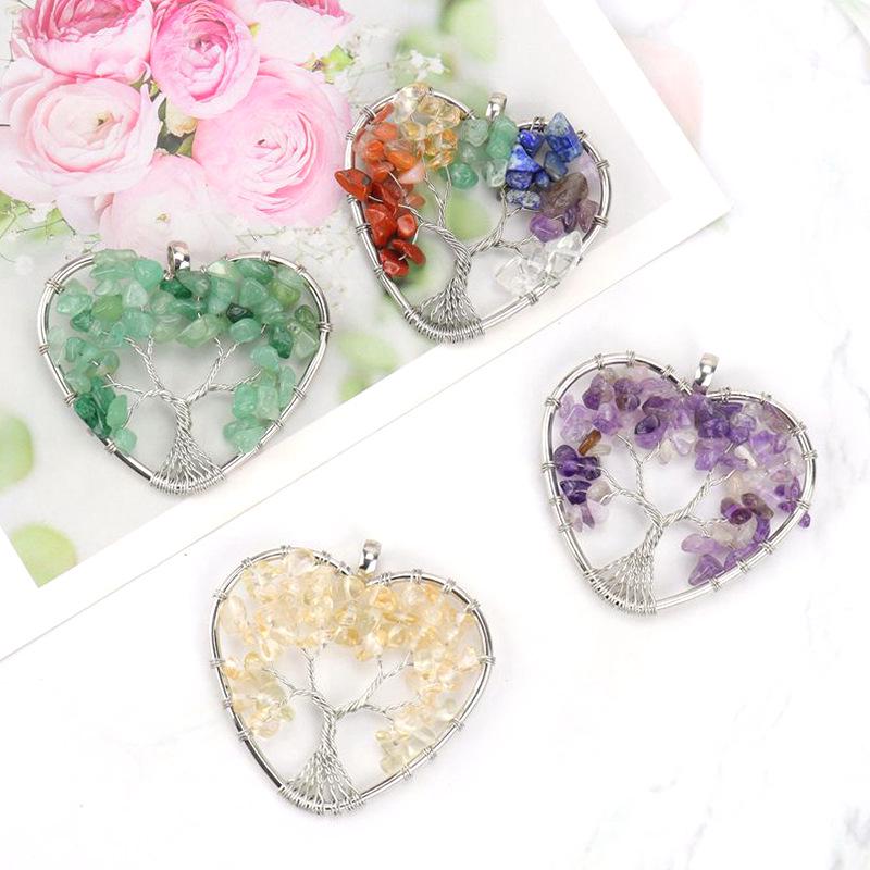 Seven-Color Crystal Tree of Life Necklace with Heart-Shaped Stone Root N36