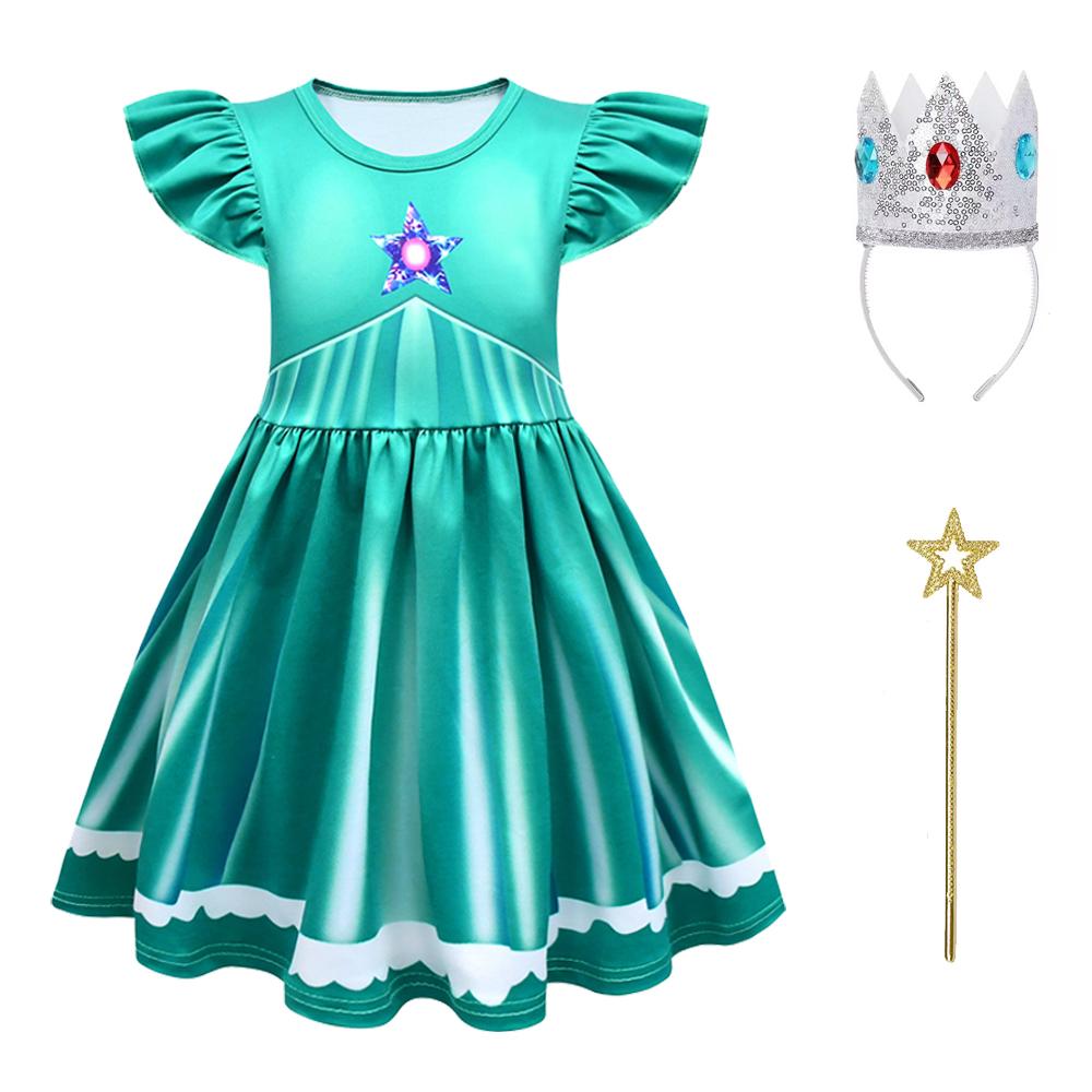 Princess Rosalina Kids Dress Flutter Sleeve with Crown & Wand