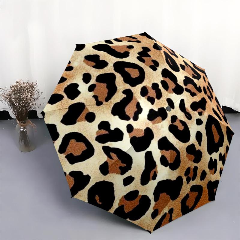 Leopard Patterned Umbrella: Compact Folding Umbrella Featuring a Sturdy Iron Frame,8-Rib Design Ideal for Year-Round Use,Versatile Umbrella
