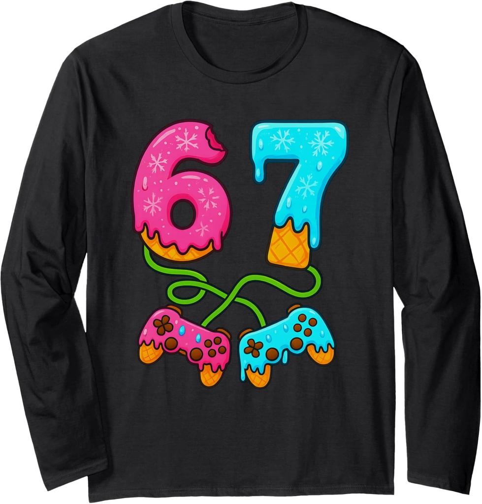 Ice Cream Drip Meme Gamer Seven Gen Alpha Slang Unisex Long Sleeve Pullovers T-Shirt