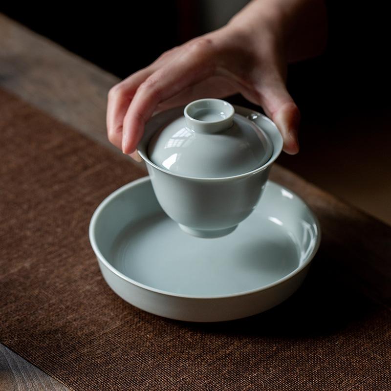 Antique glaze large cover bowl teacup retro style household ceramic single Sancai tea bowl Kung fu tea set hand grab bowl